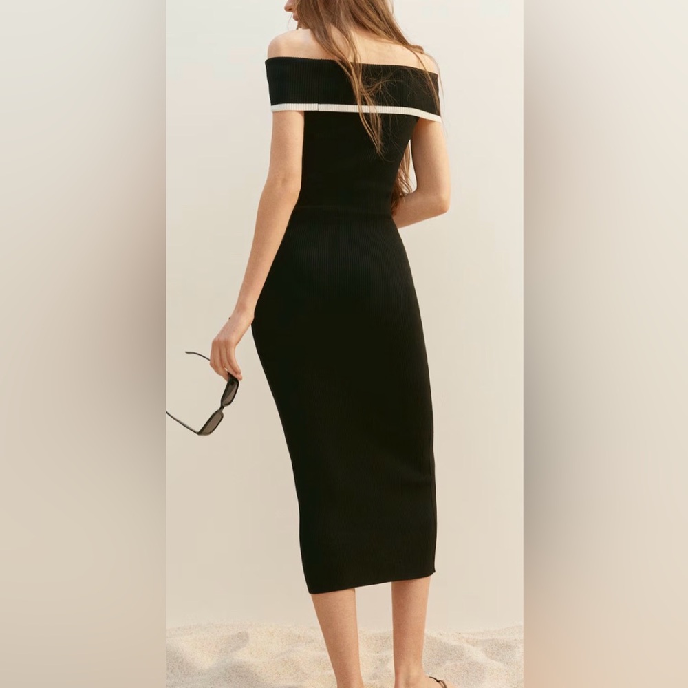 NWT H&M Divided Black Maxi Ribbed Off The Shoulder Sweater Dress Sz S - Picture 5 of 6